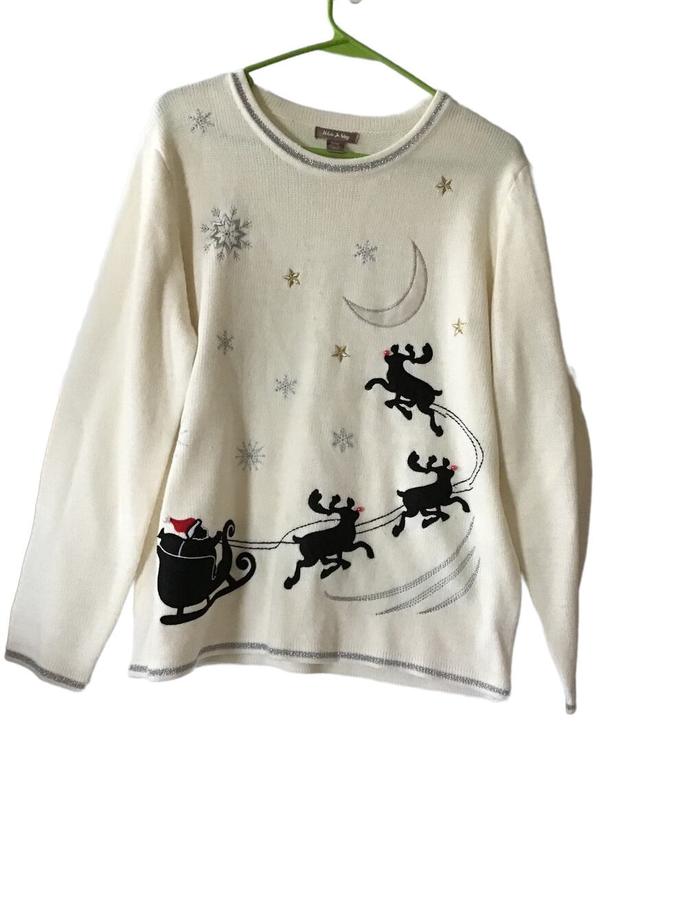 White Stag Womens Christmas Sweater with Gold Trim Size XL